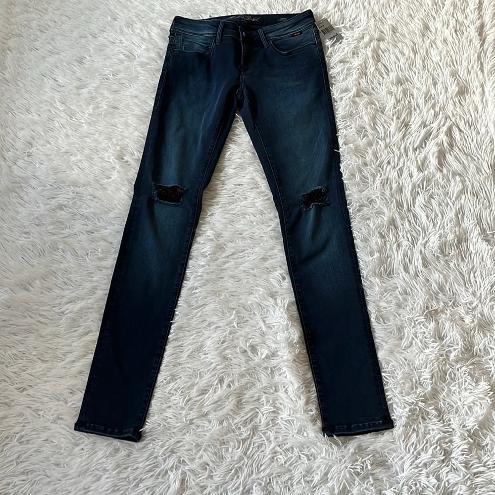 New Mavi Sarena Women’s low rise Super Skinny ripped jeans in dark blue 27/33